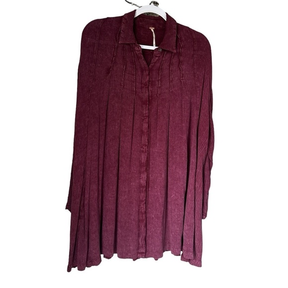 Free People tunic long sleeve pockets xs oversized pleated hidden button down - Picture 1 of 4